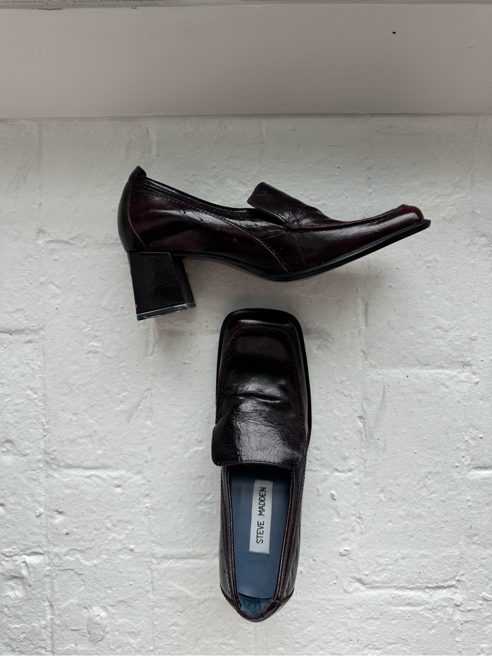 Vintage Steve Madden Women's Dark Burgundy Block Heel Loafers